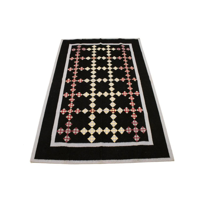 Tapis oriental noir Dhurrie 6X9