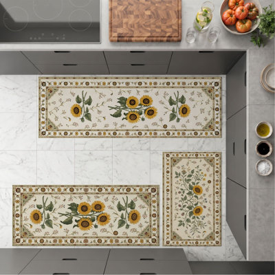 Sunflower Pattern Non-Slip Washable Kitchen Mats