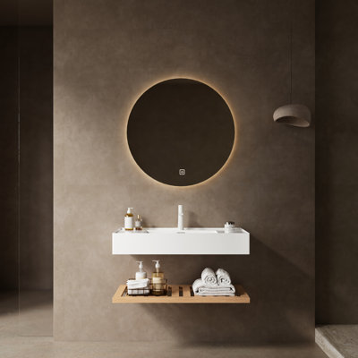 36" Bathroom Vanity With Vessel Sink, Acrylic Rectangular Basin. Natural Wood Flair And Functional Shelf Facilities Texture Shelves For Bathrooms