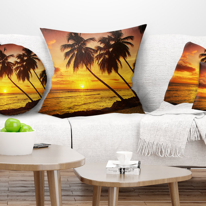 Coussin de mer soirée seascape barbade island, 18 po x 18 po, Coussin décoratif