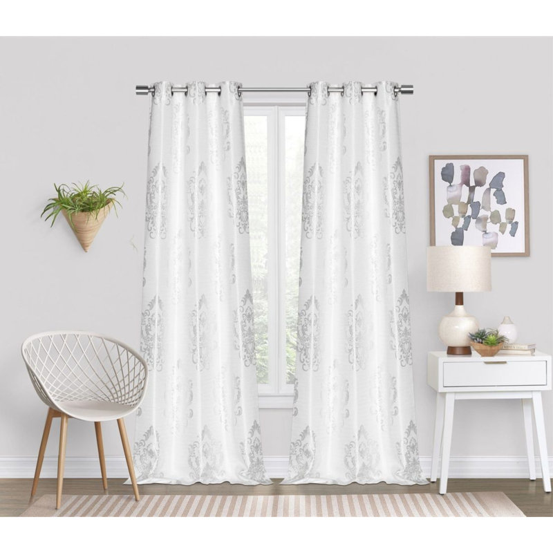 Paire de rideaux semi-transparents, Blanc, L 38 po x L 96 po