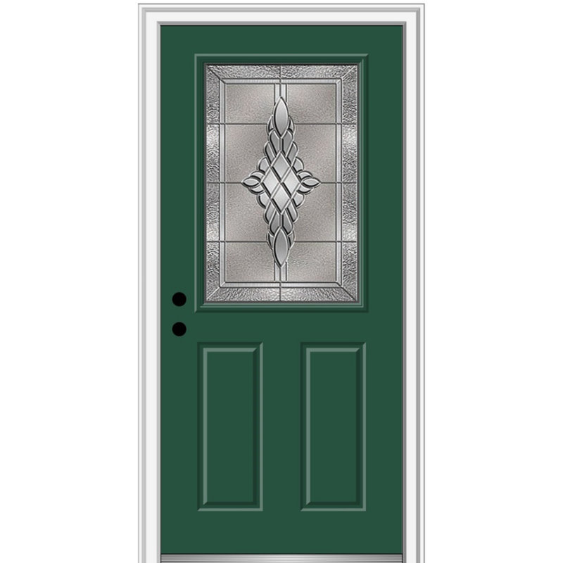 Porte d'entrée pré-suspendue en fibre de verre 1/2 panneau 2 panneaux Grace Grace, H 80 po x l 34 po x P 1,75 po, Vert forêt