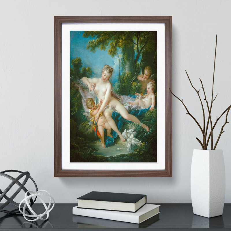 The Bath of Venus Consoling Love by Francois Boucher - Picture Frame Painting, Walnut Framed, 48cm H x 36cm W x 2cm D