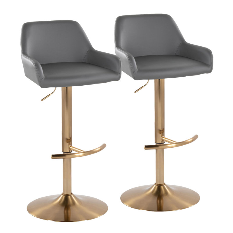 Tabouret de bar réglable avec repose-pieds arrondi Cassiopeia, White Leather/Black Frame
