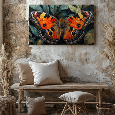 Reproduction d'art sur toile à motif de papillons avec des ailes vives oranges et noires