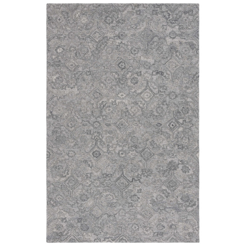 Marnell Geometric Hand Tufted Area Rug in Grey, Rectangle 5' x 8'