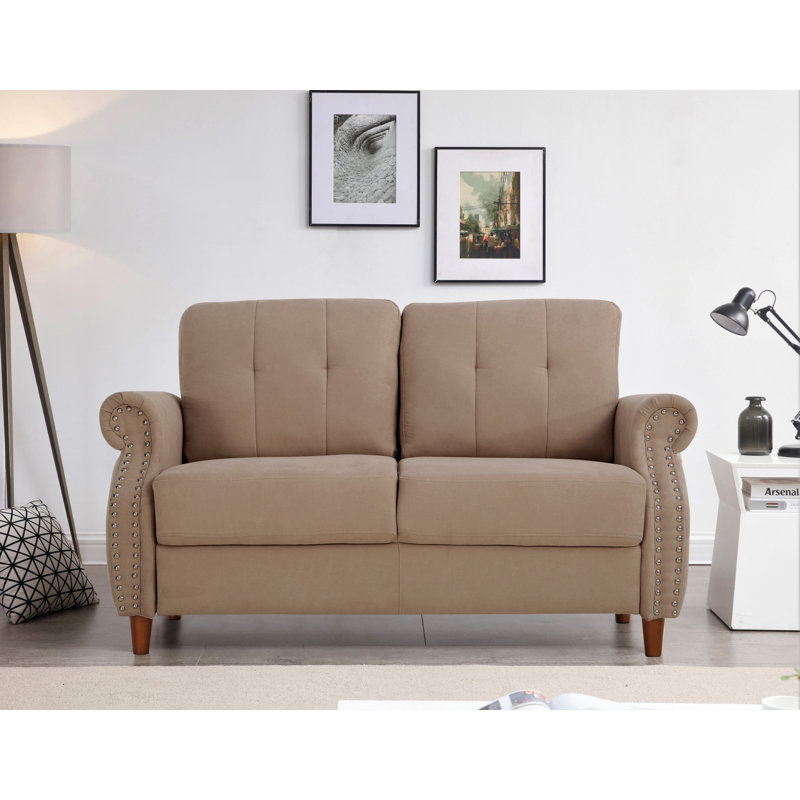 Hignite 57.5" Rolled Arm Loveseat, Camel Polyester
