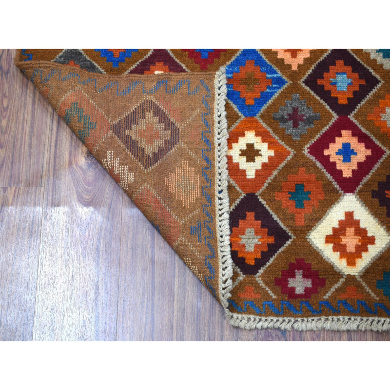 Tapis en laine orange/rouge 3 pi 5 po x 4 pi 10 po one-of-kind-noué la main Alya