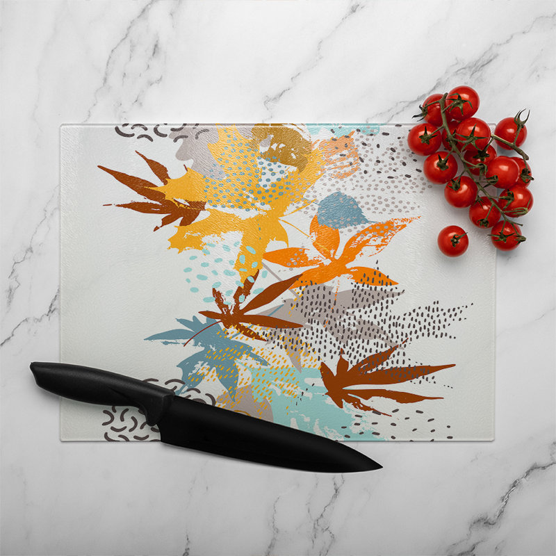 Japanese Maple Leaves Glass Chopping Board, 40cm L x 28cm W