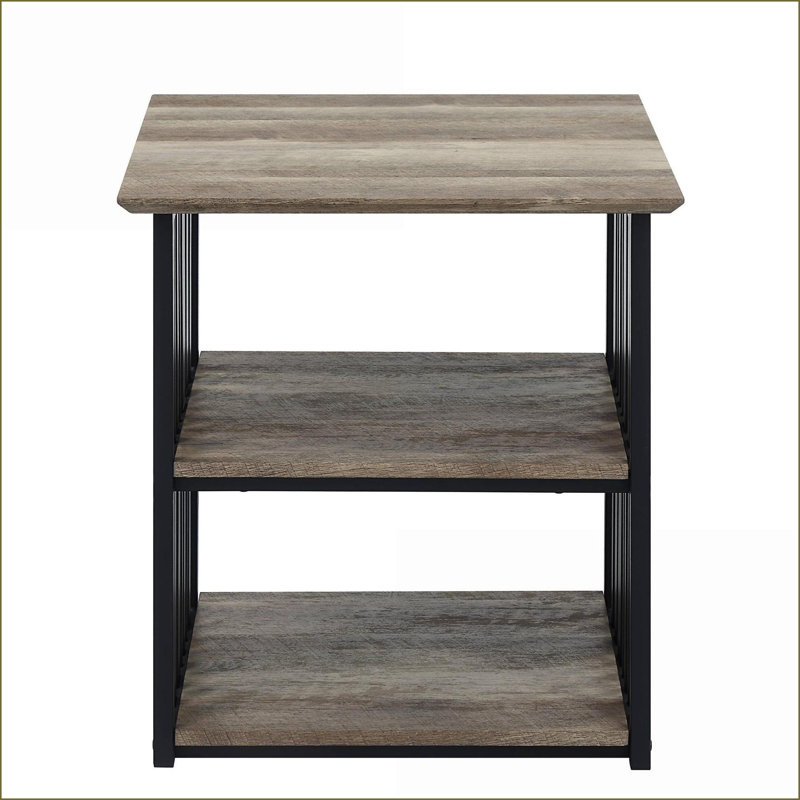 Chêne antique industriel Zudora & amp; Table de chevet noire avec 2 compartiments ouverts