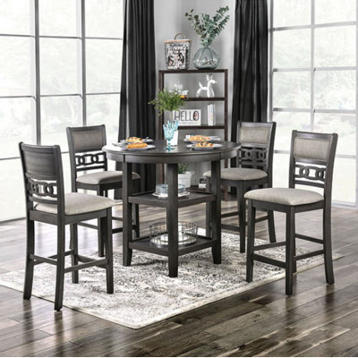 Transitional Style Gray Finish 5pc Counter Height Dining Table Set