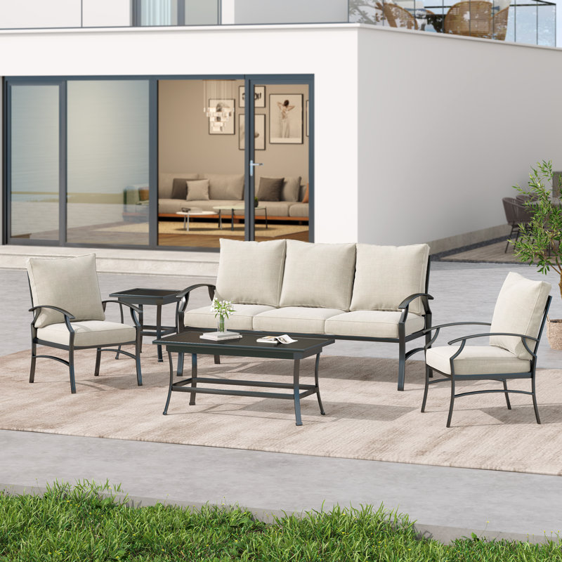 Nickita 5-Person All-Weather Patio Conversation Set, Metal and Wicker Furniture with Swivel Lounge Chairs & Sofa and 2 Tables