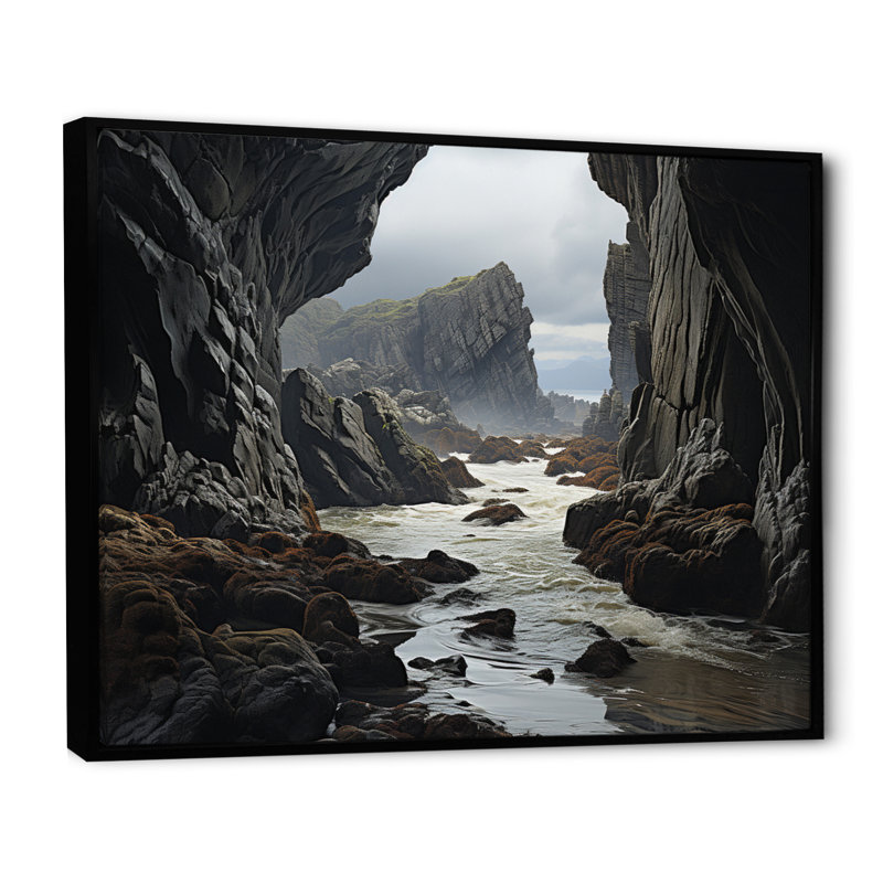Clifs Landcape Grey Symetry I - impression, Cadre flottant noir, H 16 po x l 32 po x P 1 po