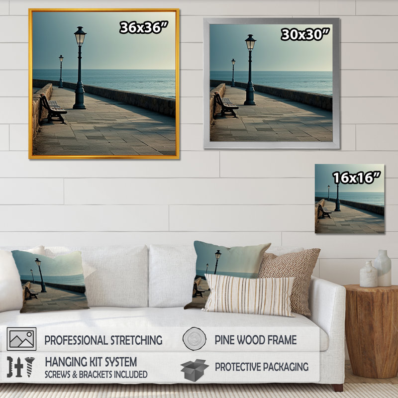 Banc à l'horizon de l'océan sur toile, H 36 po x l 36 po x P 1,5 po, Cadre simple blanc