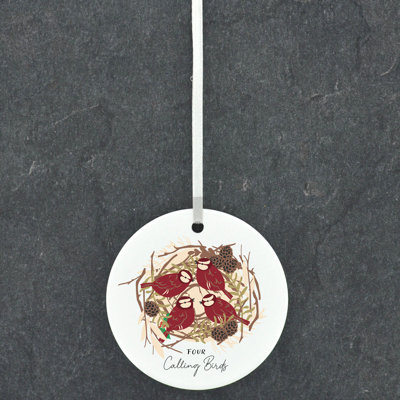 Carley 12 Days 4 Calling Birds Circle Shaped Ceramic Ornament