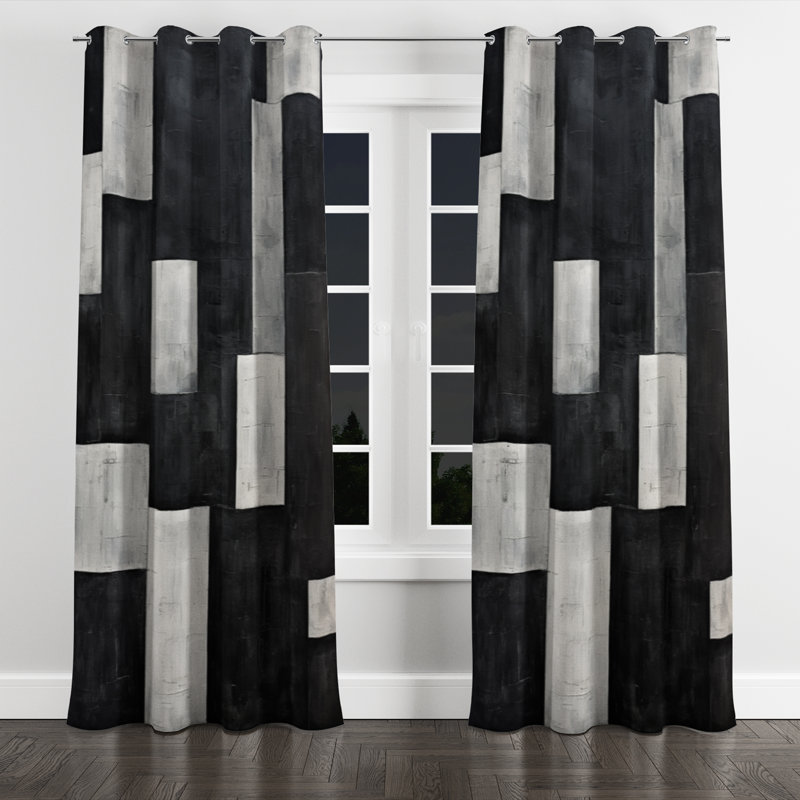 Addora Black And White Cuboids Dream - Shapes Grommet Curtain - Velvet Room Darkening - 1 panel, 52" W x 90" L