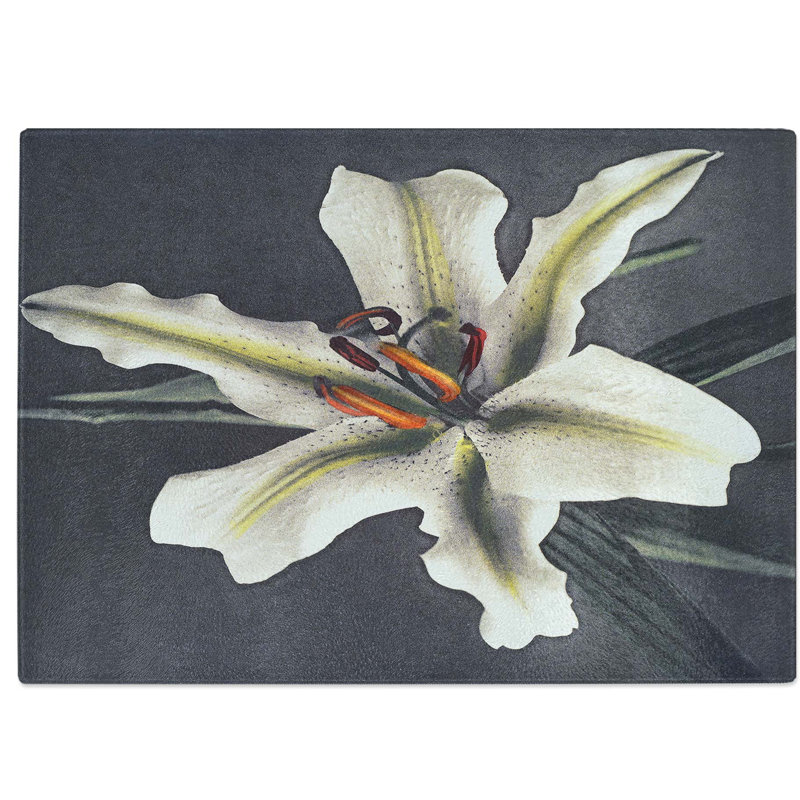 Tempered Glass White Lily by Kazumasa Ogawa Chopping Board, 28.5 cm W x 20 cm L