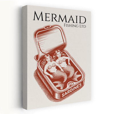 «Retro Mermaid Sardines», art lunatique rétro sur fond de poisson