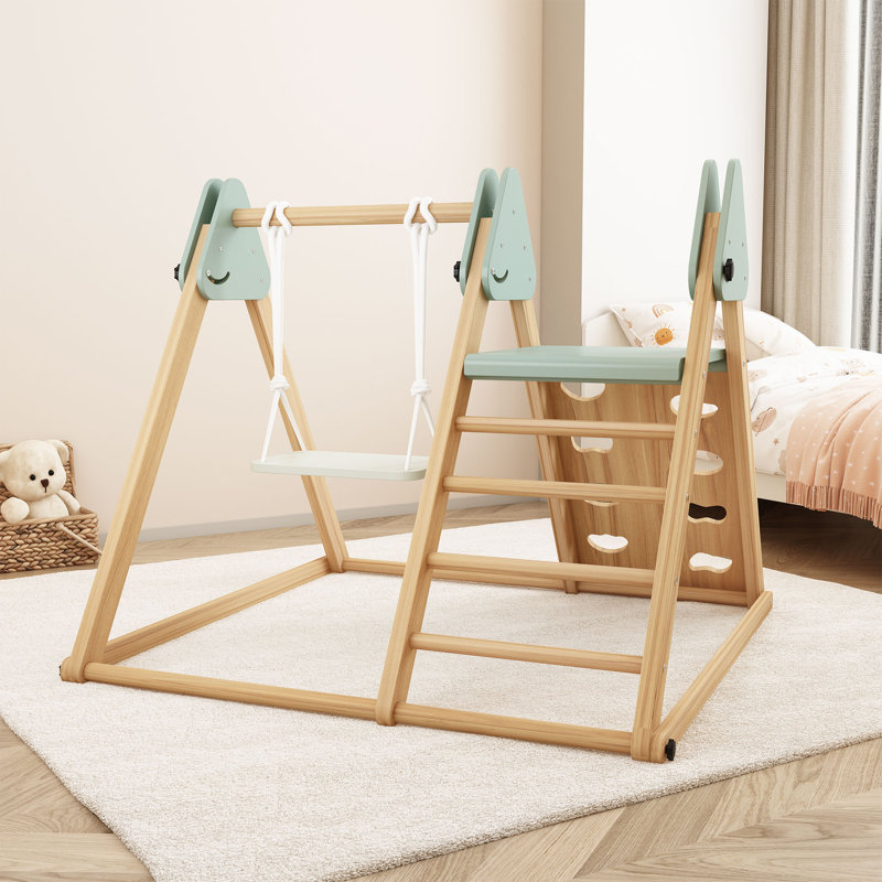 Triangle Climbing Frame, Wooden Climber with Swing, Green