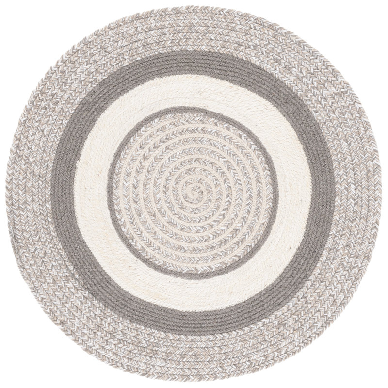 Tapis gris / beige tressé 758, Rond 3 pi