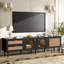 Meuble télé avec 3 armoires et 2 tiroirs, console média inspirée du rotin pour téléviseur de 80 po ou moins-955791925