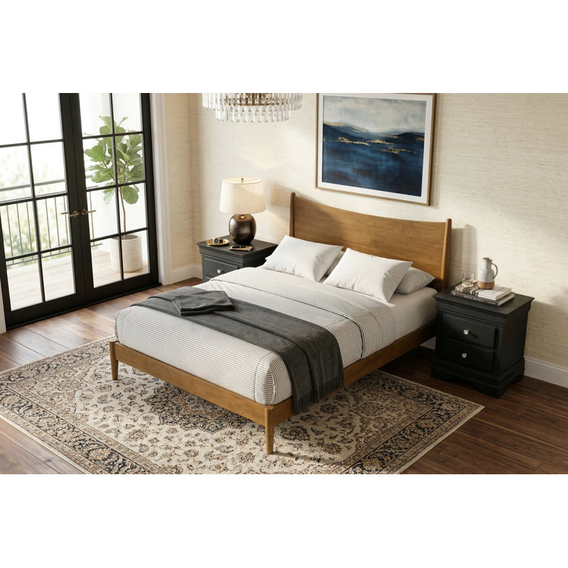 Barvelle Solid Wood 3 Piece Bedroom Set, 3 Pcs: Bed, 2 Nightstands, Brown/Black