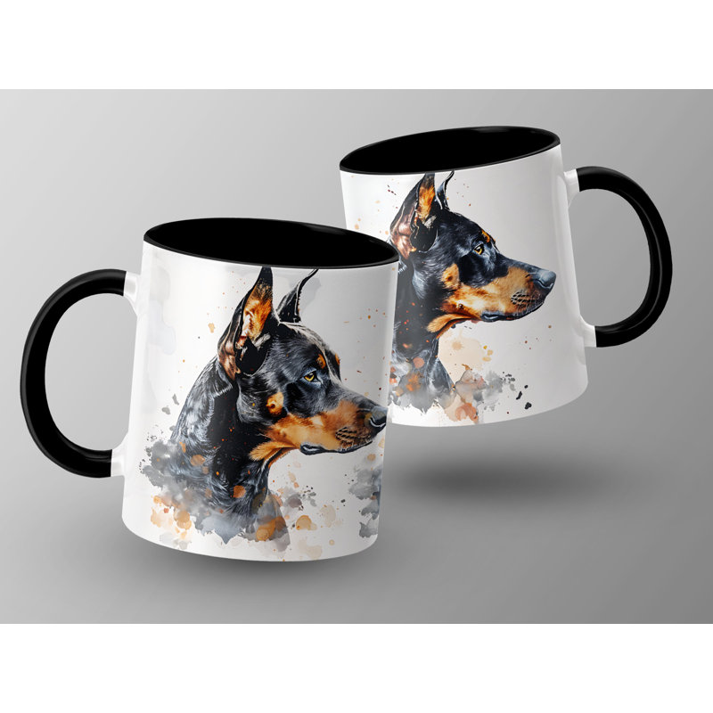 11oz Watercolour Doberman Design Coffee Mug, 3, Black