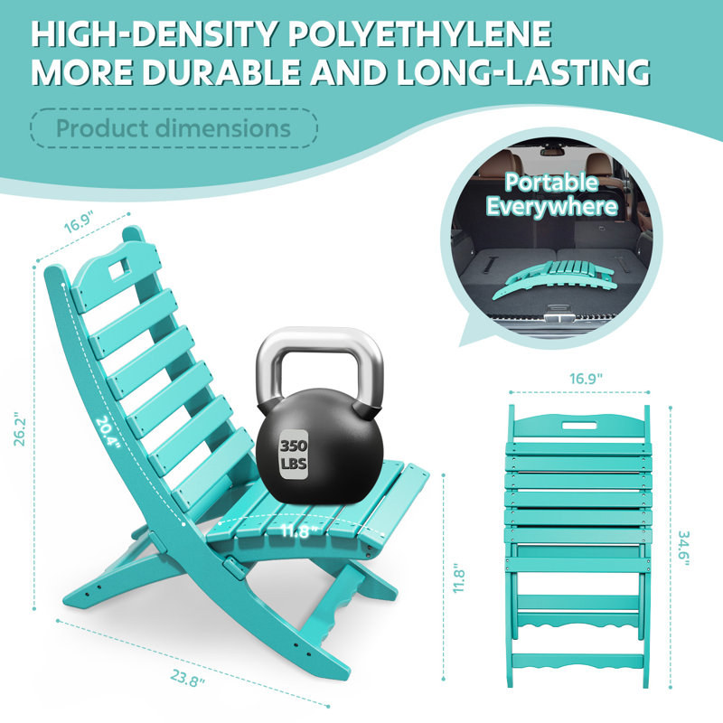 2 Pcs Outdoor Folding Adirondack Chairs(Set Of 2), Aqua