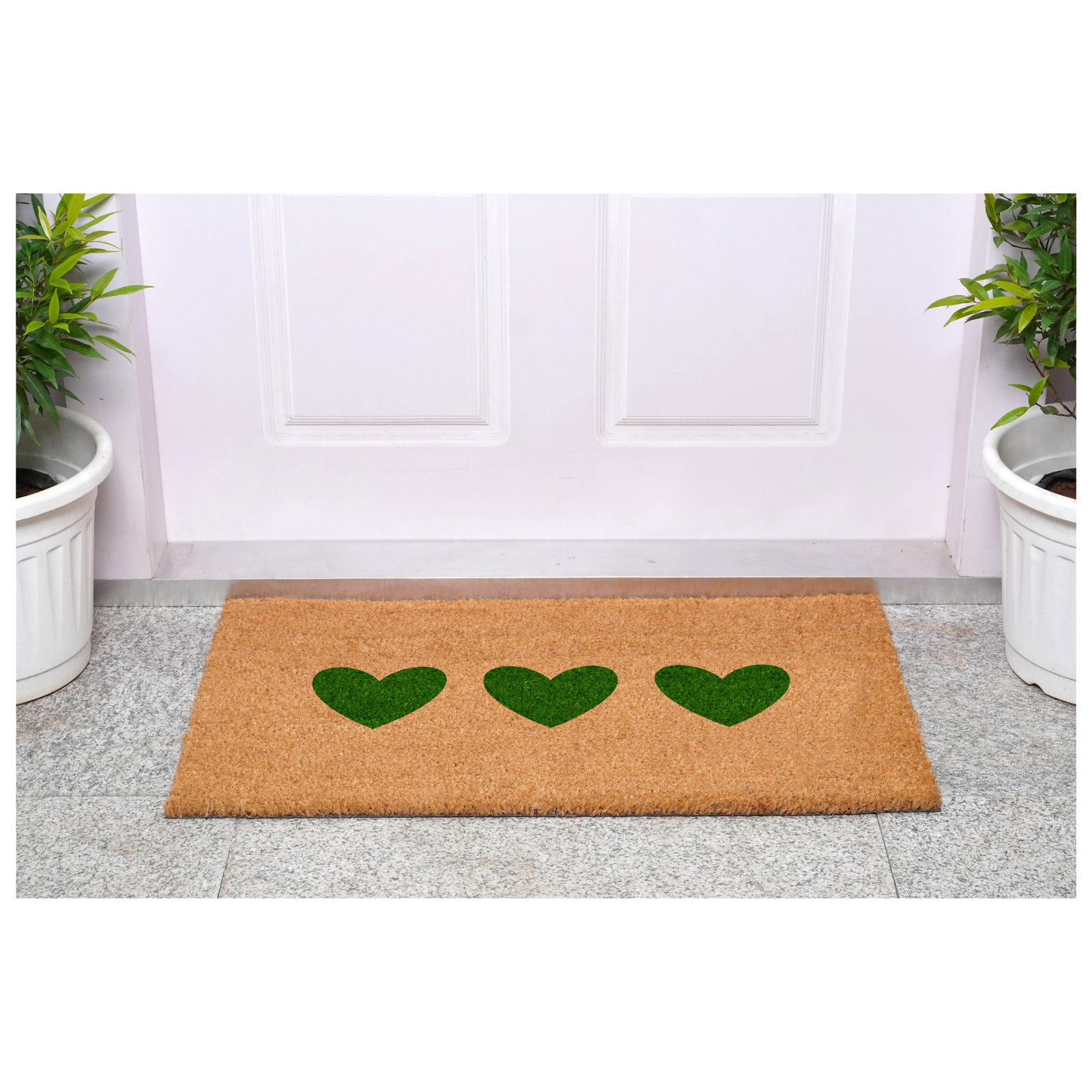 Green Trio Hearts Doormat