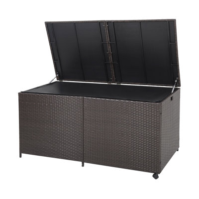 Latitude Run Lipp 77cm W 660L Water Resistant Wicker Deck Box with Wheels in Brown