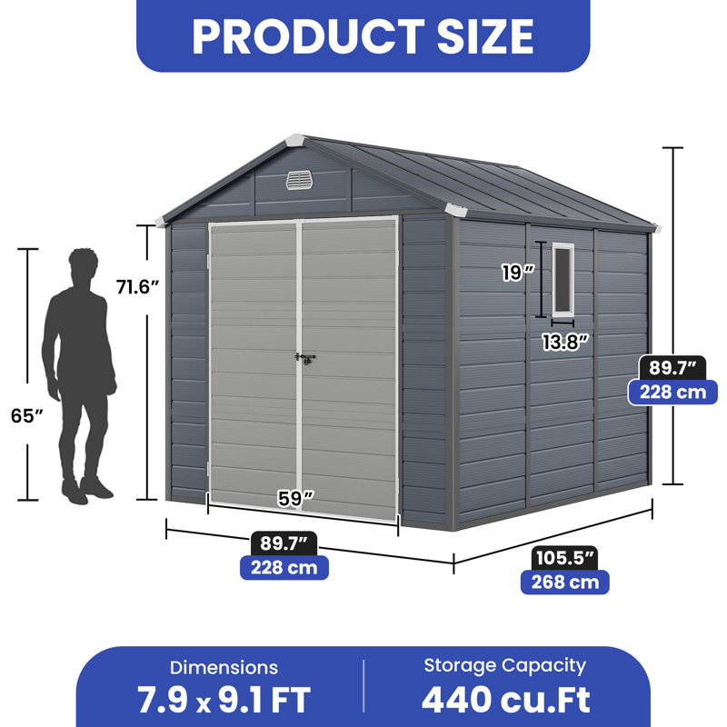 Resin Vertical Storage Shed, 89.70" H x 89.70" W x 105.50" D