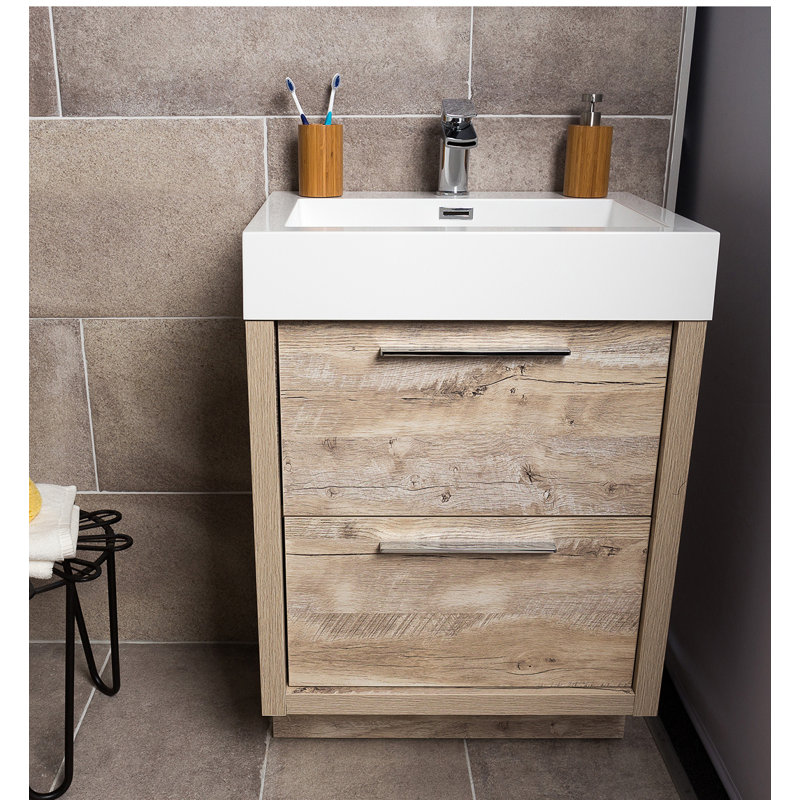 Walker 600mm Single Bathroom Vanity with Integrated Resin Basin, Light Sawn Oak