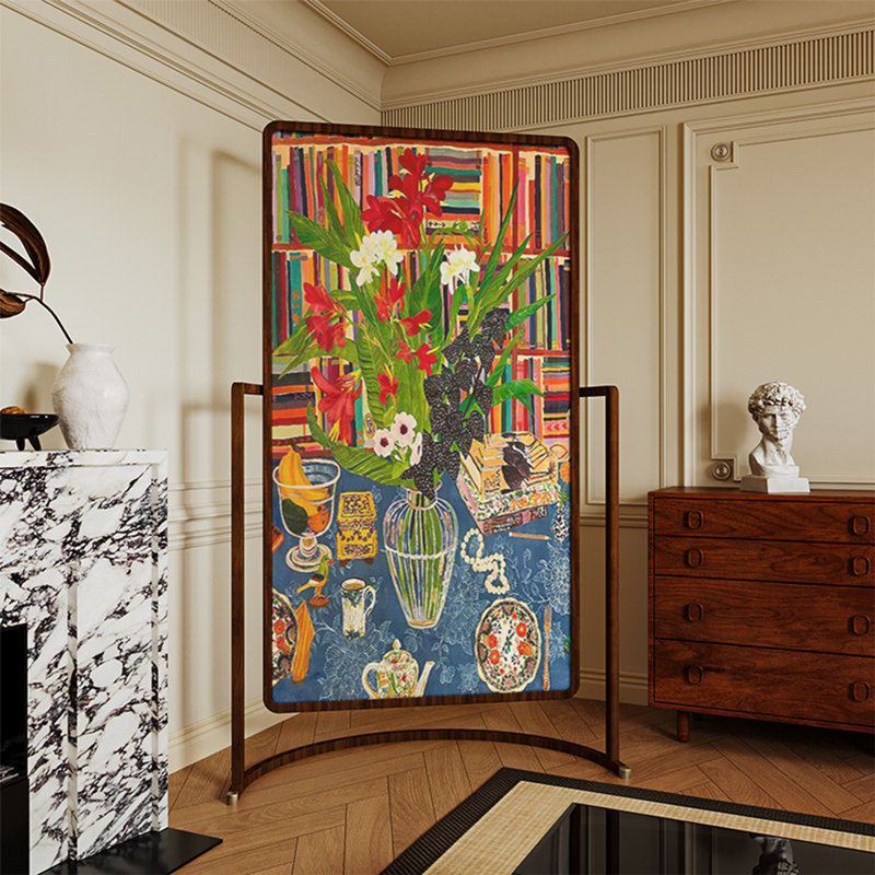 Oil Painting Style Solid Wood Room Divider