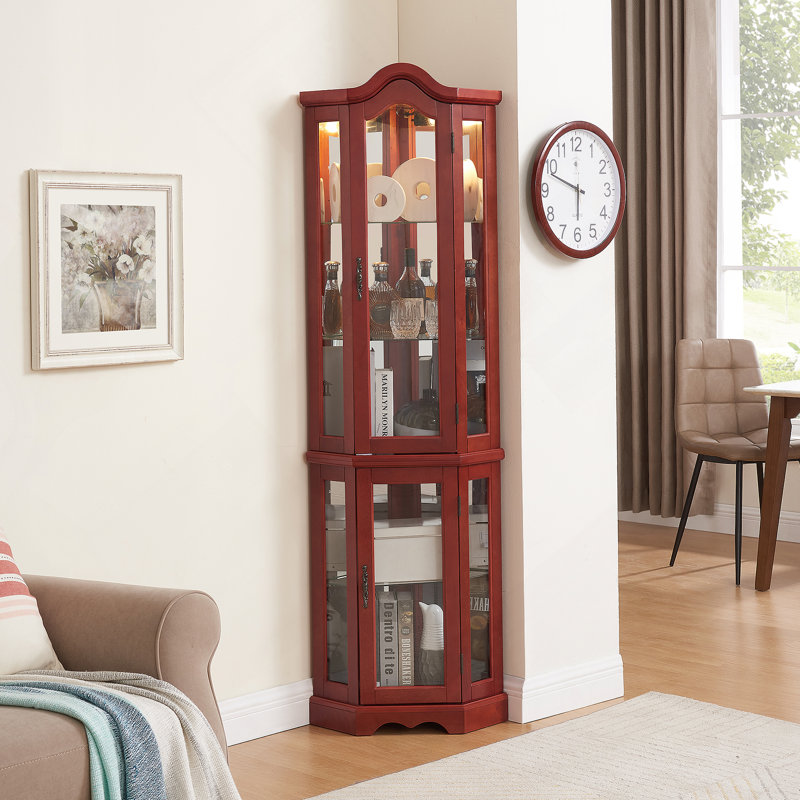 Armoire vitrée pour rangement en coin, Cerisier