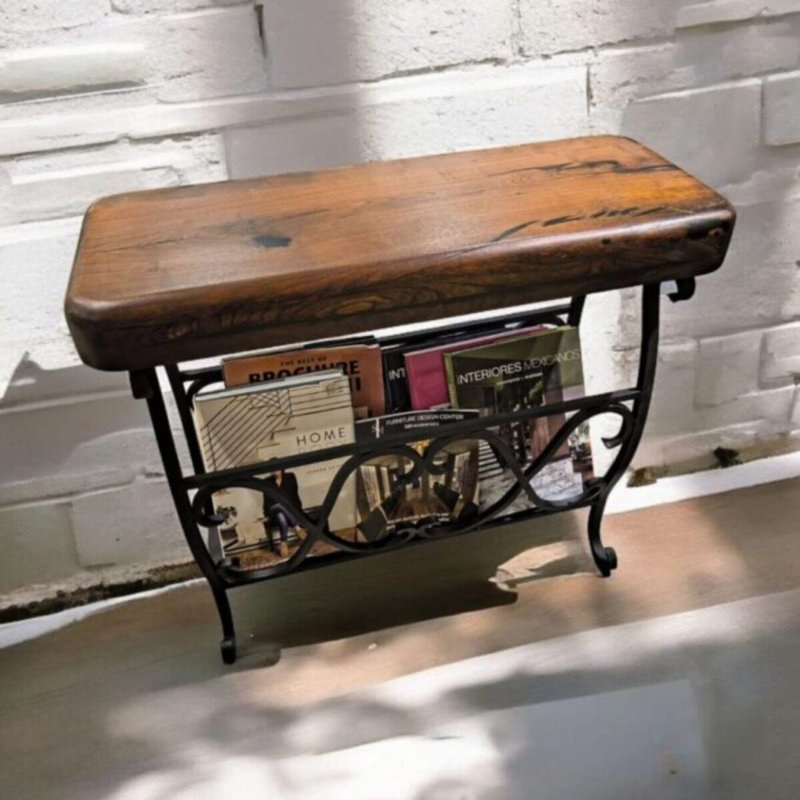 Luxurious Natural Mesquite And Wrought Iron Magazine Table