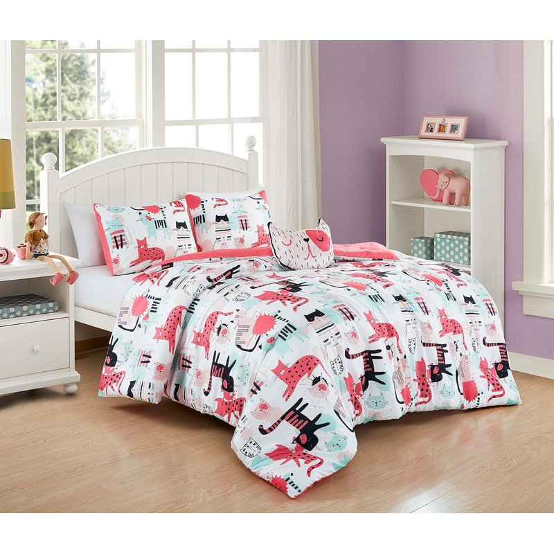Whimsical Cartoon Cats Full/Queen Microfiber Comforter Set