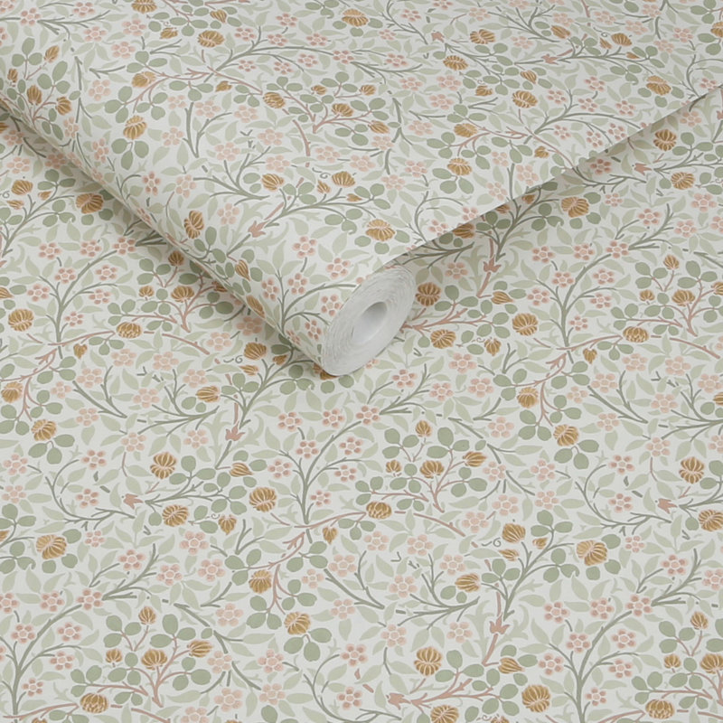 William Morris Clover Spring Garden Wallpaper, Pink/Gray