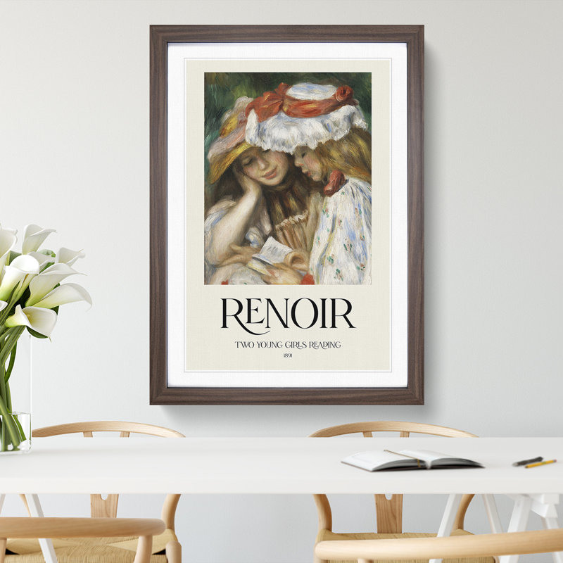 Two Girls Reading by Pierre-Auguste Renoir - Picture Frame Painting, 65cm H x 48cm W x 2cm D, Walnut Framed