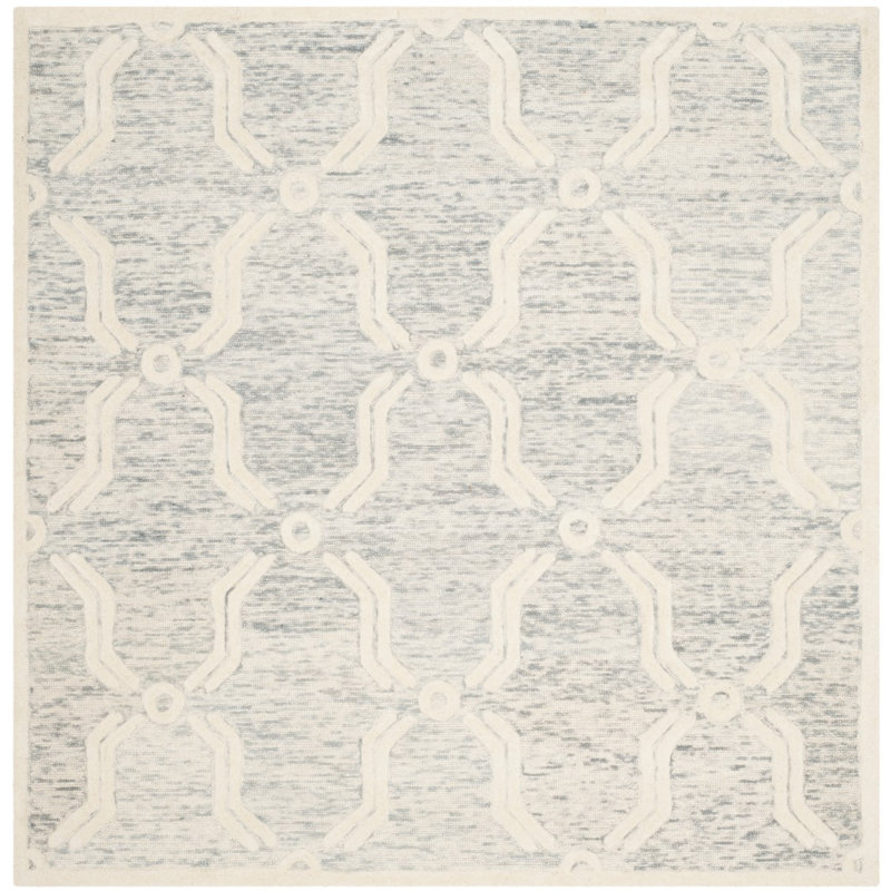 Hand Tufted Wool Geometric Rug, Square 6'