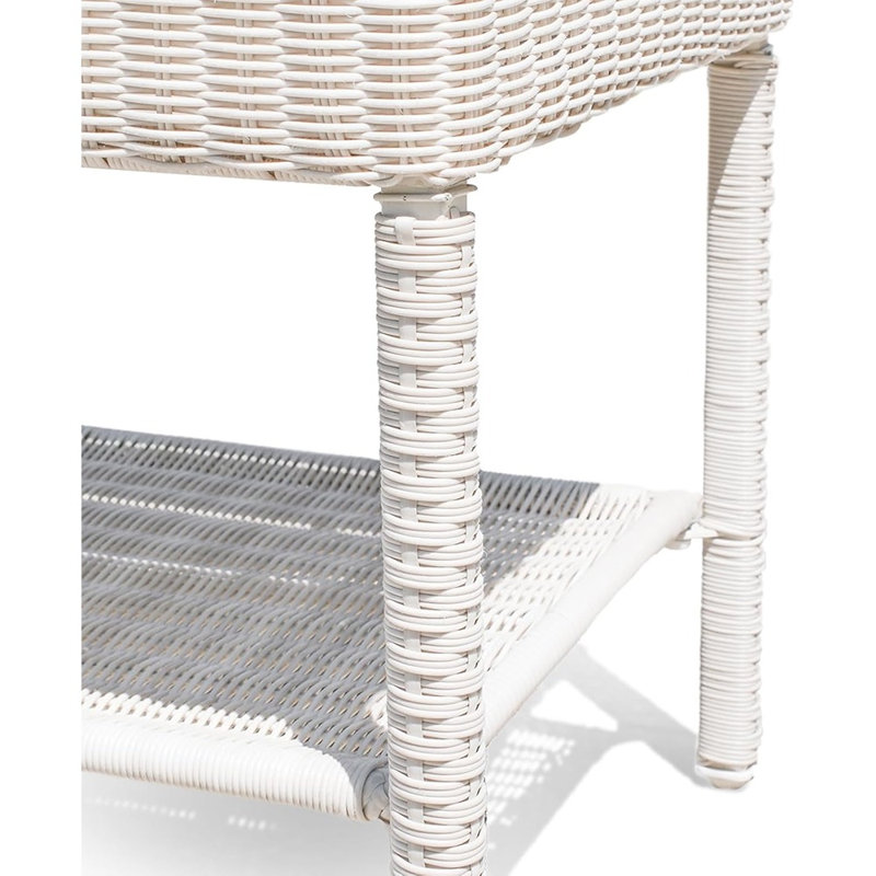 Table de patio en rotin avec tablettes doubles et plateau gris