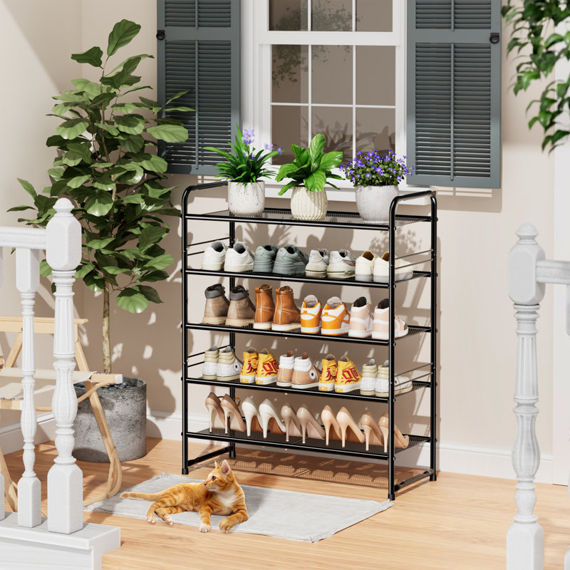 5-Tier Metal Shoe Rack 25 Pair, 33'' Wide Shoe Storage for Closet, Black