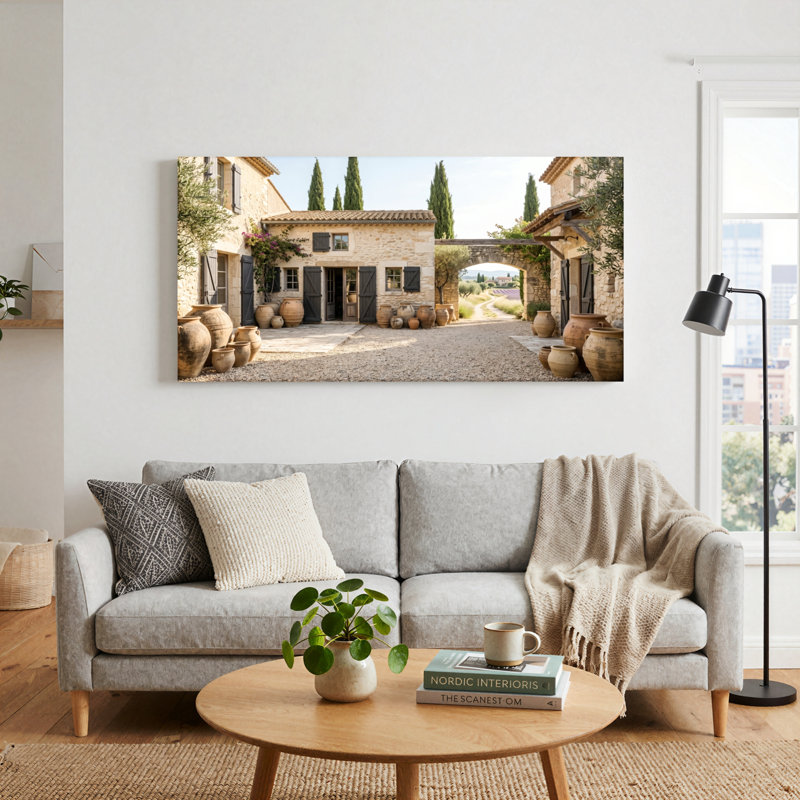 Ensemble de 1 tableau sur toile représentant une cour rustique, 32“W x 16”H, Wrapped Canvas
