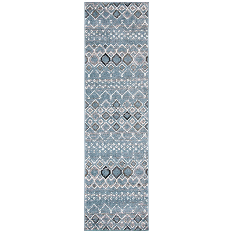 Tapis performance à motif sud-ouest Aird, Tapis de couloir 2 pi 3 po x 8 pi, Blue/Ivory