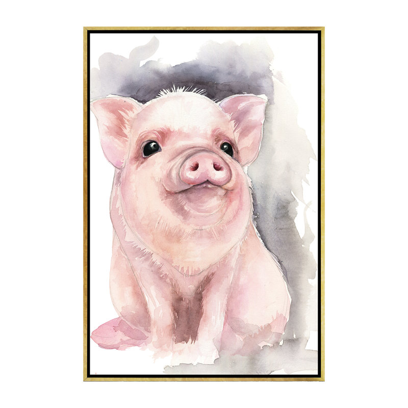 Décoration murale cochon pour enfants, H 60 po x l 40po x P 1,5 po, Toile encadrée d'or