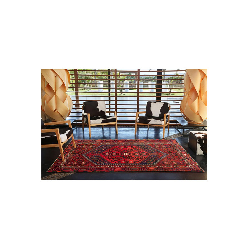 Tapis décoratif rouge à motif floral rouge rétro à motif lavable à la machine, Sous-tapis carré 3 pi 3 po inclus