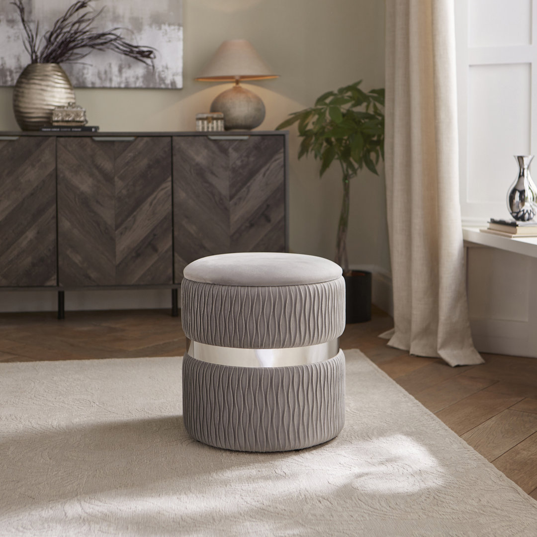 38cm Wide Velvet Round No Pattern Pouffe Ottoman with Storage