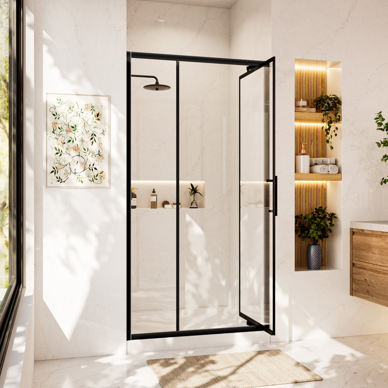 Porte de douche pivotante encastrée encastrée 40 à 42 po x H 76 po, Noir mat