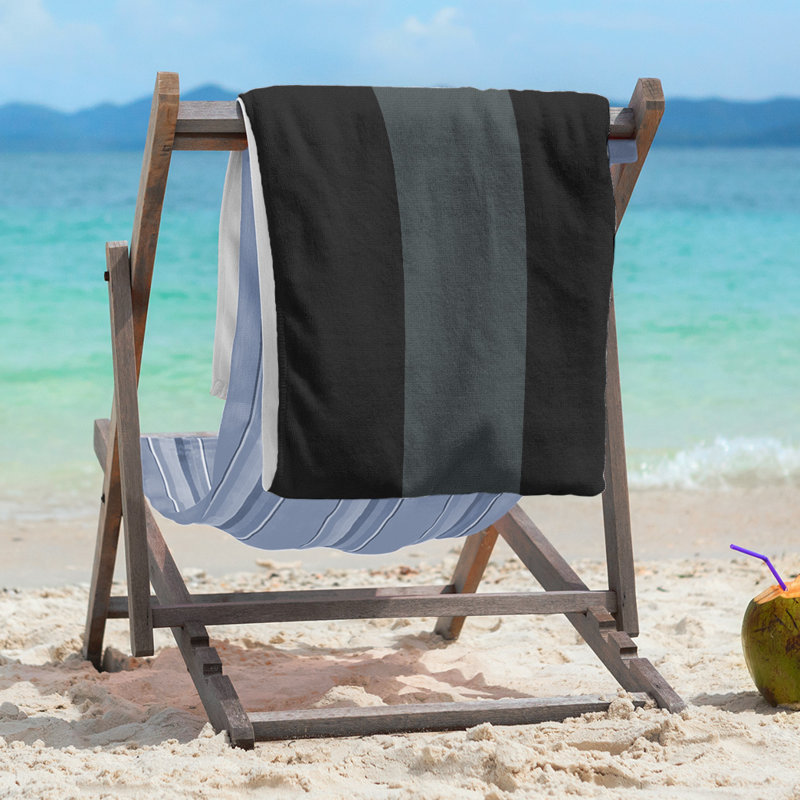 Lightweight Beach Towel, Microfiber, Black/Steel Gray/Black