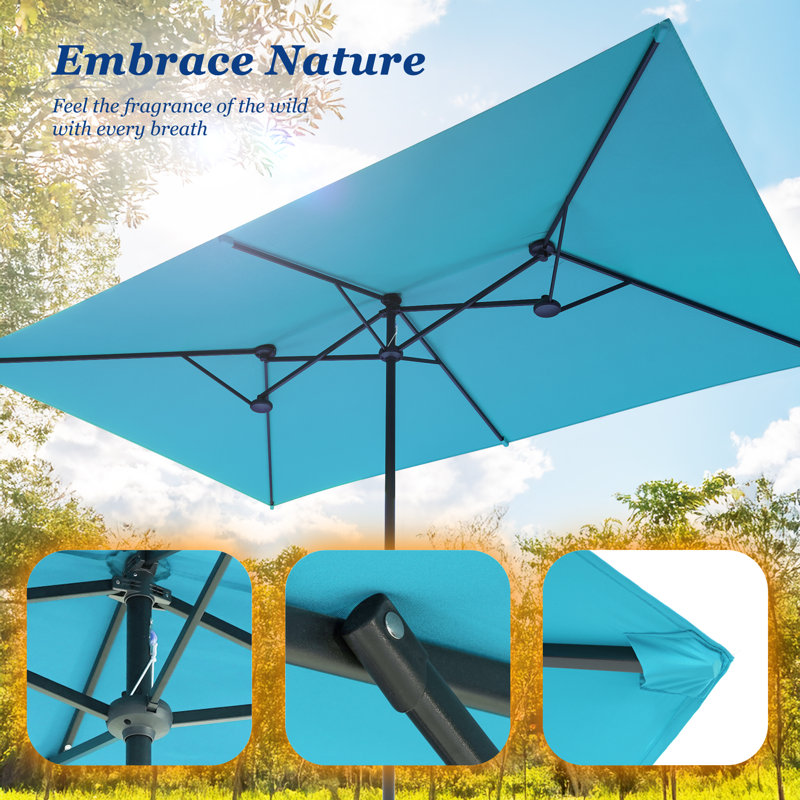 Parasol de marché double 11x7Ft, Bleu lac