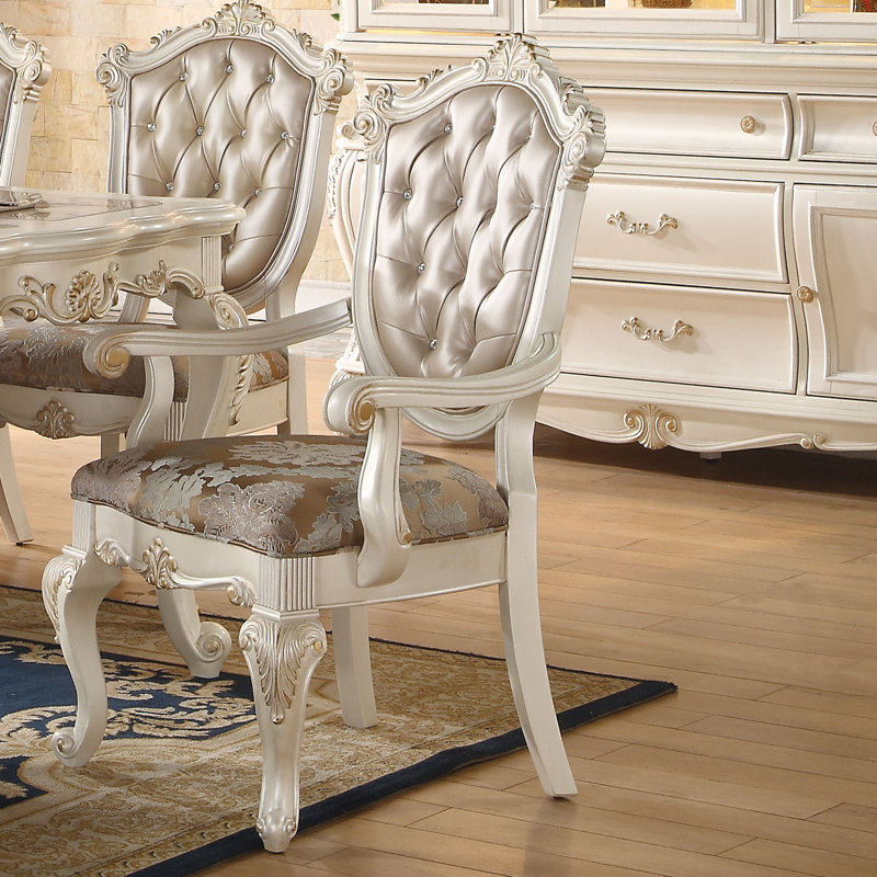Chaise avec accoudoirs touffetée Dirksen en or rose et blanc perle (ensemble de 2)